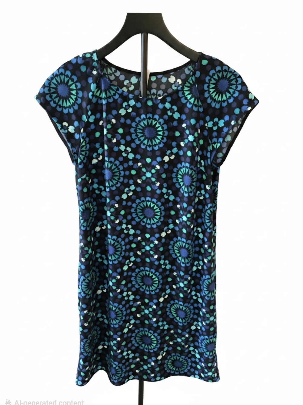 Merona Navy, Teal and Aqua Pattern Shift Tunic